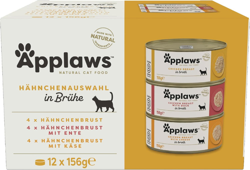 Applaws 100% Naturel Premium Nourriture Humide pour Chat Poulet en Bouillon Multi Pack - 12 Canettes x 156g Pack
