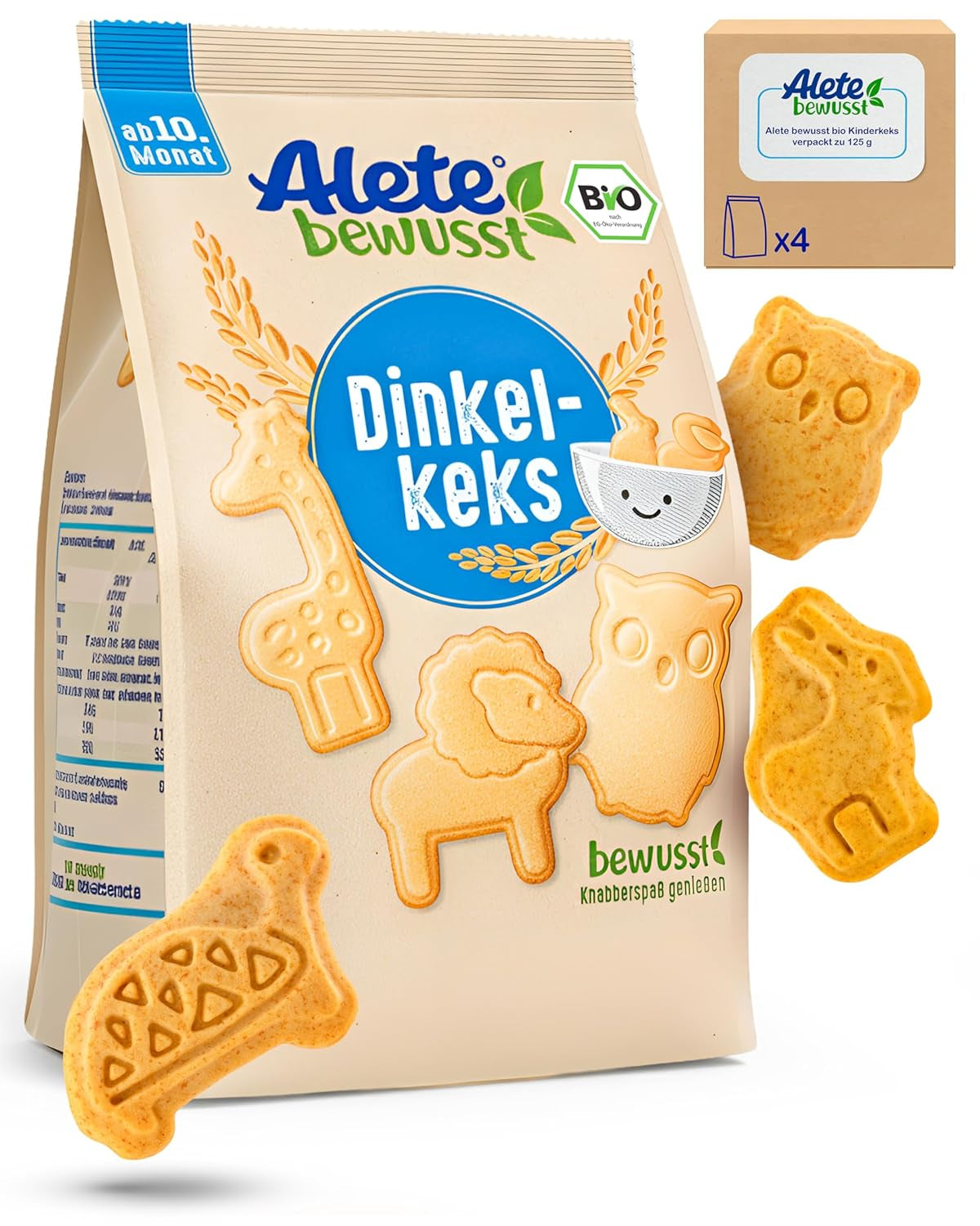 Alete Biscuits Croquants Bio à l'Alac (4 x 125g) - Biscuits Croquants Alac pour bébé, sans huile de palme, à partir de 10 mois