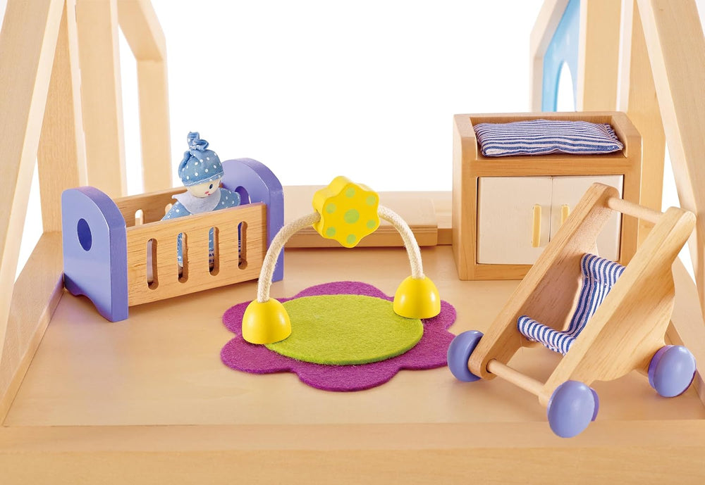 Hape Baby Room – Ensemble de chambre de poupée en bois, meubles de poupée, accessoires de maison de poupée pour tout-petits, chambre de bébé miniature avec balançoire et accessoires, jeu de rôle pour 3 ans