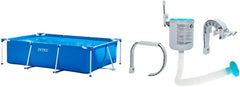 Rectangular Frame Pool - Aufstellpool, Blau - 220 x 150 x 60 cm & Oberflächenskimmer - Deluxe Oberflächenskimmer zur Wandmontage - Hängeskimmer, Grau