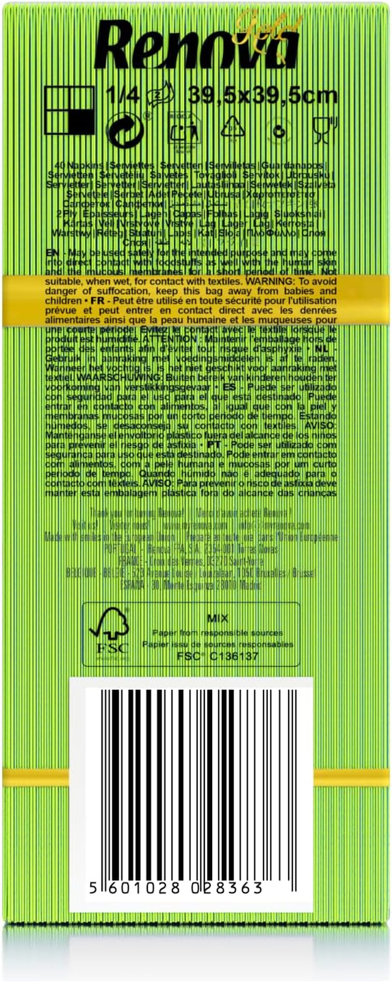 Serviettes en papier Renova, dorées, vertes, 40 pièces