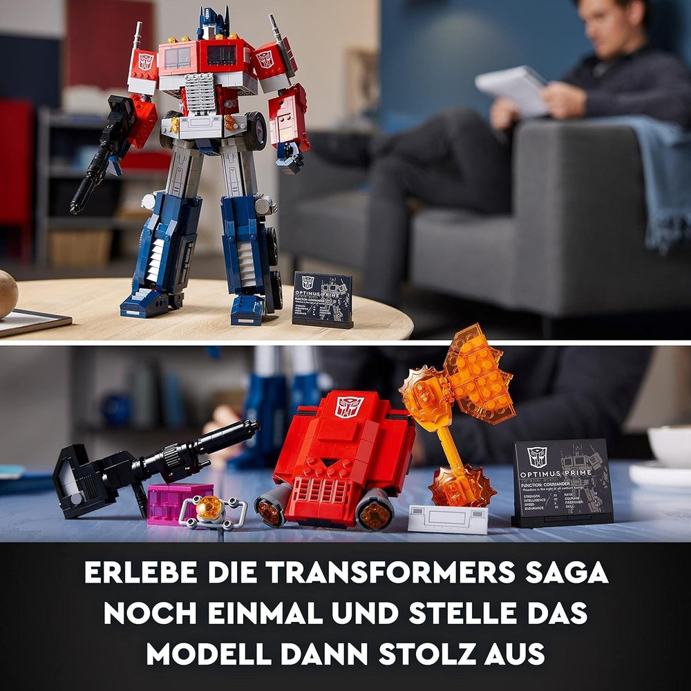 LEGO 10302 Icons Optimus Prime Set, figurine robot 2 en 1 et camion modèle, kit de modèle de jouet Transformers pour adultes, cadeau d'anniversaire ou de Noël pour hommes, femmes, elle et lui Ensembles de construction Besuche den LEGO-Store