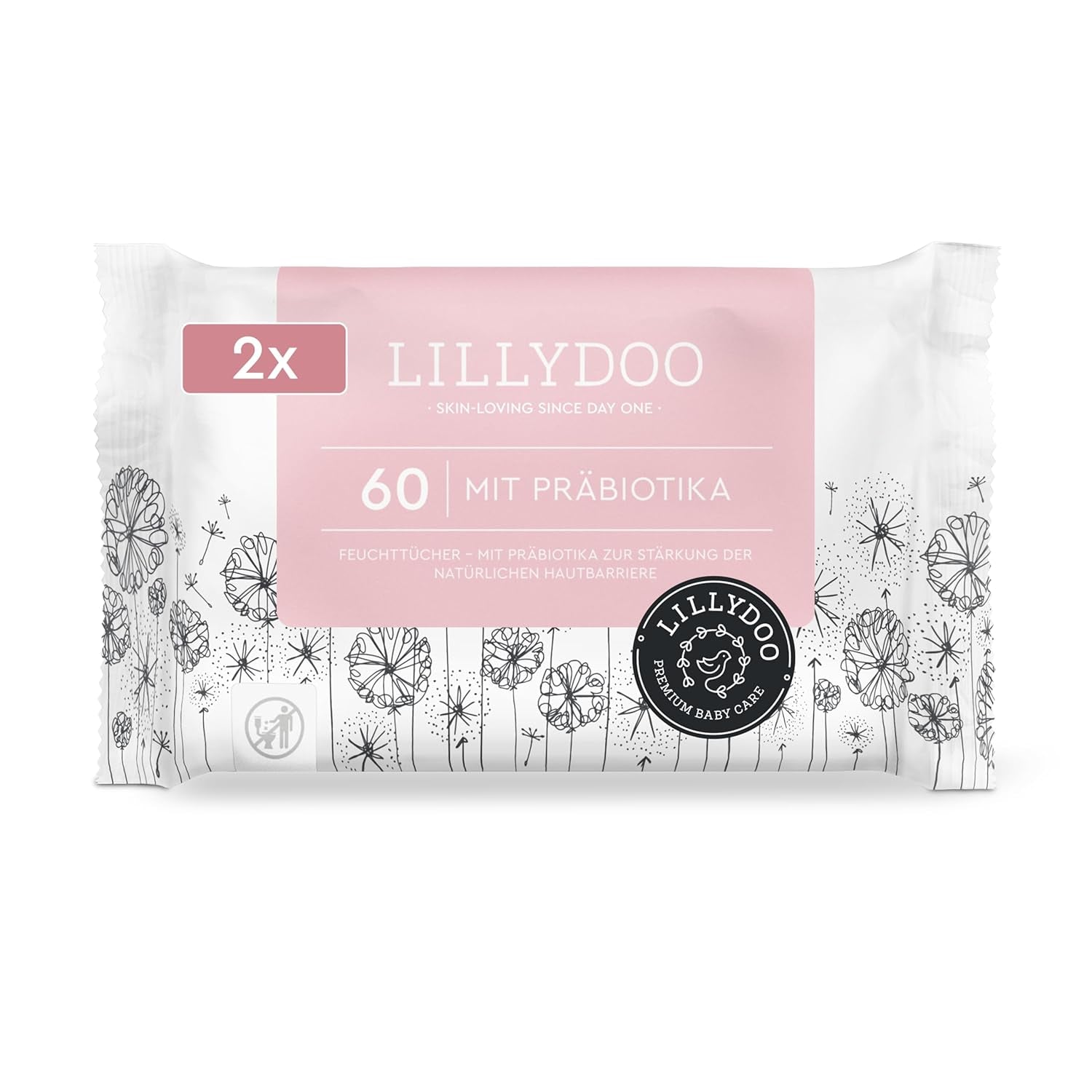 LILLYDOO Lingettes humides vertes, 600 unités (10 x 60), 100 % sans plastique, résistantes aux déchirures – Sans parfum, douces et naturelles, nettoyage doux pour les peaux sensibles, testées dermatologiquement