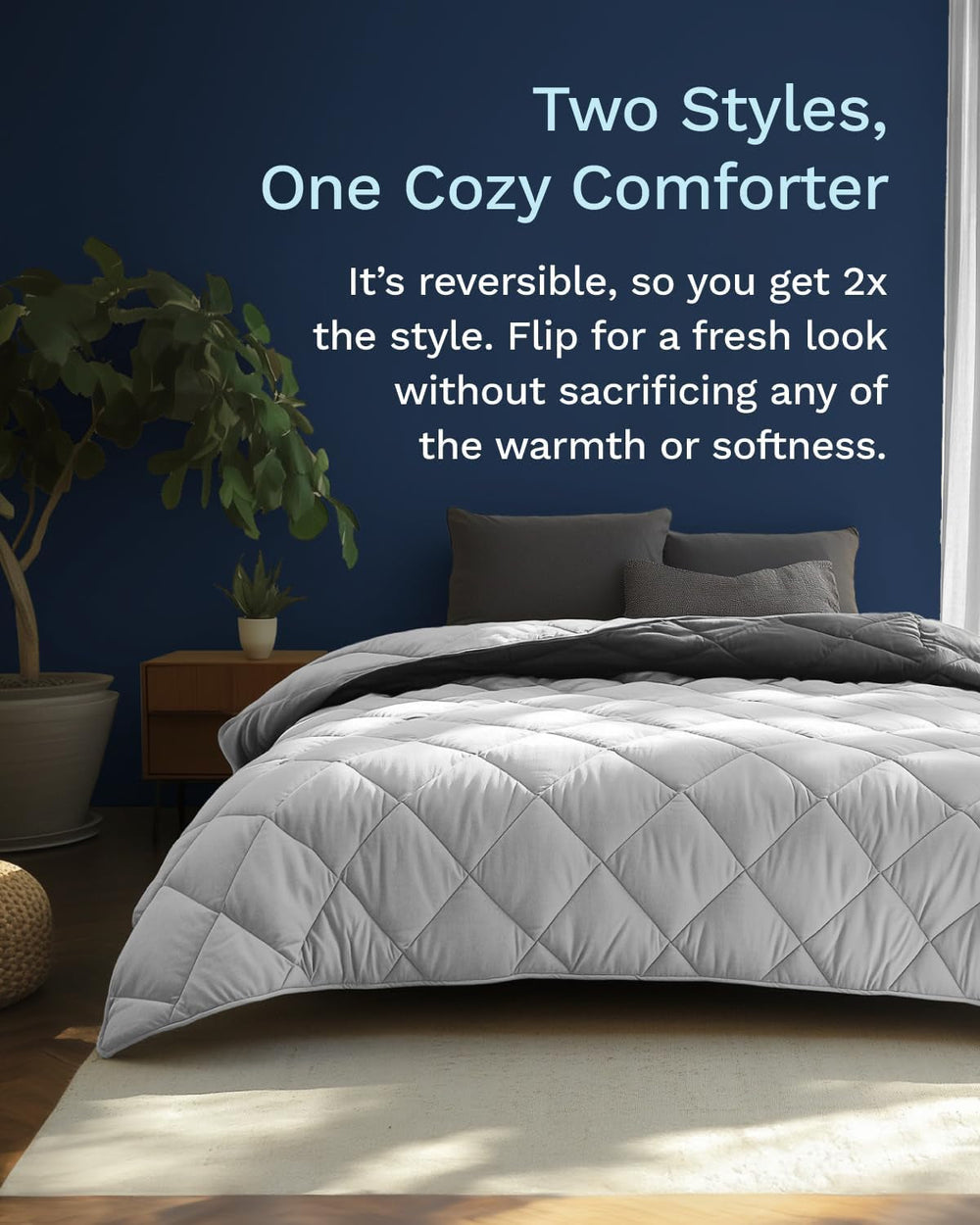 Couette alternative réversible en duvet toutes saisons pour lit double/double XL – Respirante, extra longue, de haute qualité, microfibre douce – Housse de couette grise Insert Quilts & Quilts Naty Shop