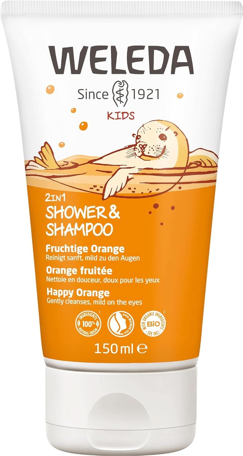 WELEDA Bio Kids Shampoing et Gel Douche 2 en 1, orange, adapté aux enfants à partir de trois ans (1 x 150 ml) Mère et Enfant Naty Shop