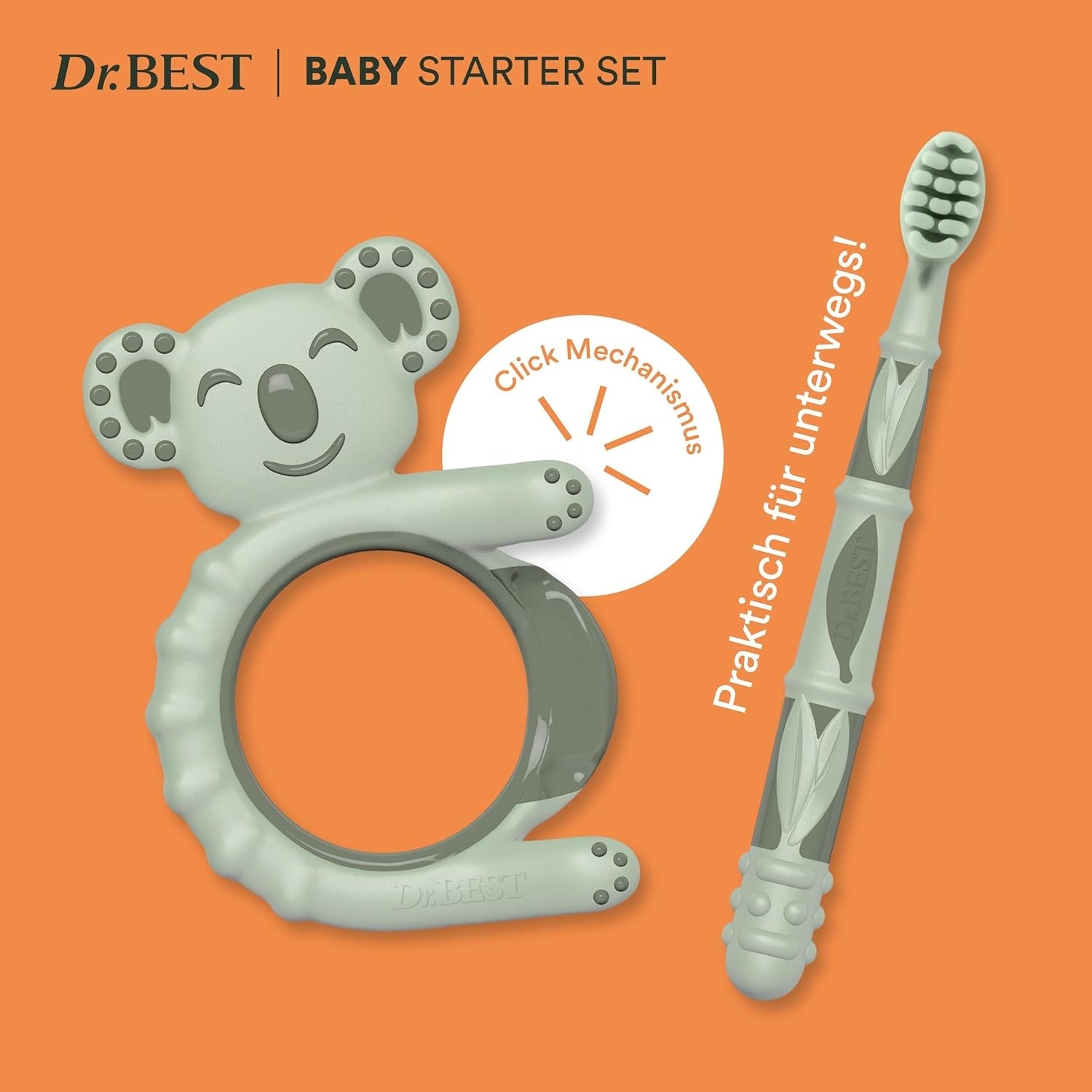 Brosse à dents pour bébé - Dr.BEST Baby Starter Set : Anneau de dentition et brosse à dents d'entraînement pour bébés âgés de 3 à 12 mois, développés avec des experts dentistes pédiatriques, 1 pièce