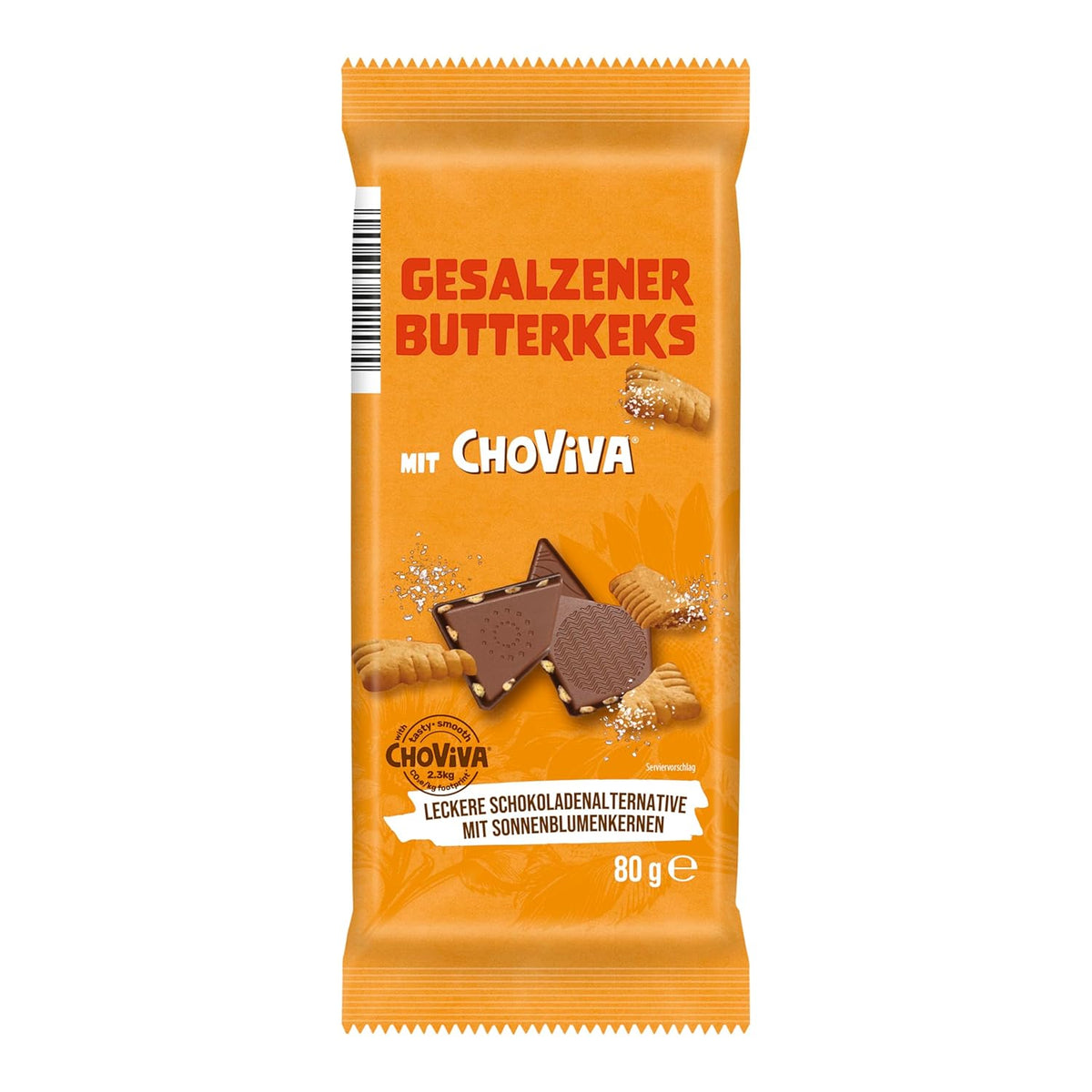 Biscuits au Beurre Salé et ChoViva, barre de 80g, à base de chocolat alternatif aux graines de tournesol