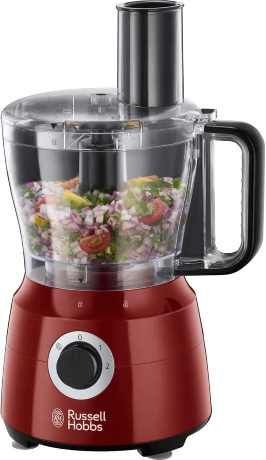 Russell Hobbs Robot culinaire [1,5 L Glasbehälter] Desire Rot (moteur Starker 0,9 PS, fonction Impulsion/Ice-Crush, Edelstahlmesser, mélangeur sans BPA, Elektrischer Zerkleinerer, Smoothie-Maker) 24720-56 Mother and Child Naty Shop Robot culinaire