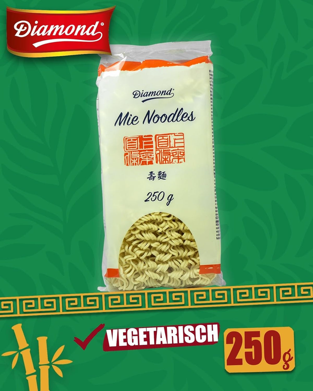 DIAMOND Mie Noodles, nouilles de blé sans œuf, rapides et faciles à préparer, végétariennes - 8 x 250 g