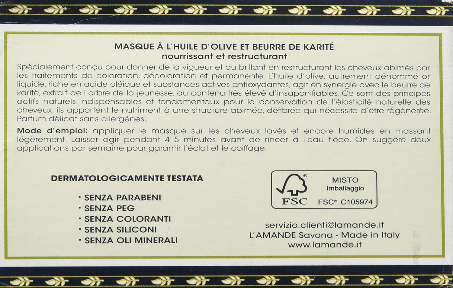 Masque visage à l'huile d'Oliva - Masque capillaire 300 ml Naty Shop