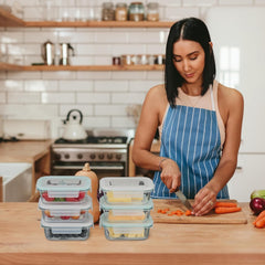 Relaxdays Lot de 6 boîtes de conservation en verre avec couvercle, 370 ml, boîtes de conservation alimentaire, couvercle en plastique, hermétique, bocal en verre, boîtes de conservation transparentes Naty Shop