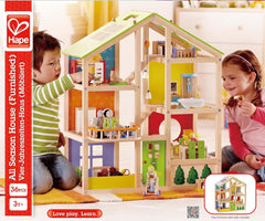 Hape Four Seasons Wooden Doll's House Maison de poupée primée à trois étages avec meubles, accessoires, escaliers mobiles et toit réversible pour chaque saison Maisons de poupées Naty Shop