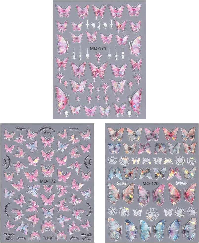 Autocollants pour ongles papillon en relief 5D autocollants de décoration d'ongles papillons auto-adhésifs autocollants d'art d'ongle de papillon aurore autocollants d'art d'ongle de papillon de conception d'accessoires d'ongle autocollants d'art d'ongle de papillon