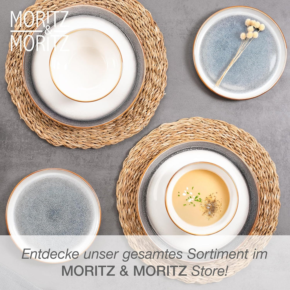Moritz & Moritz TARENTO Service de table 24 pièces pour 6 personnes, gris – Service d'assiettes élégant en grès de haute qualité – Le service de table comprend 6 assiettes plates, 6 assiettes à dessert, 6 assiettes plates et 6 tasses.