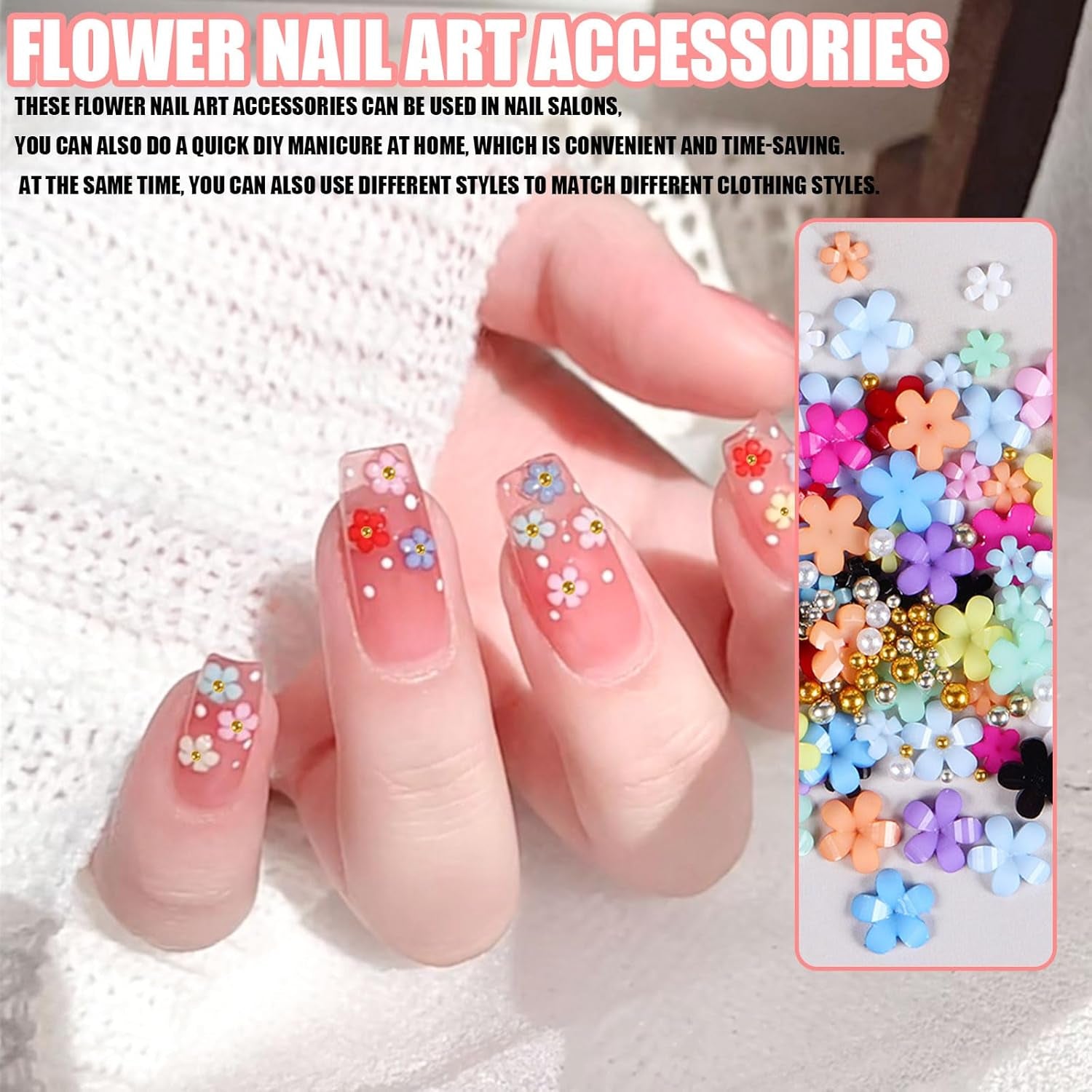 Breloques pour ongles en forme de fleur 3D, 12 grilles en résine acrylique, fleurs et perles dorées et argentées, pierres à ongles en gel, décorations d'ongles en fleurs pour femmes et filles, accessoires de manucure DIY