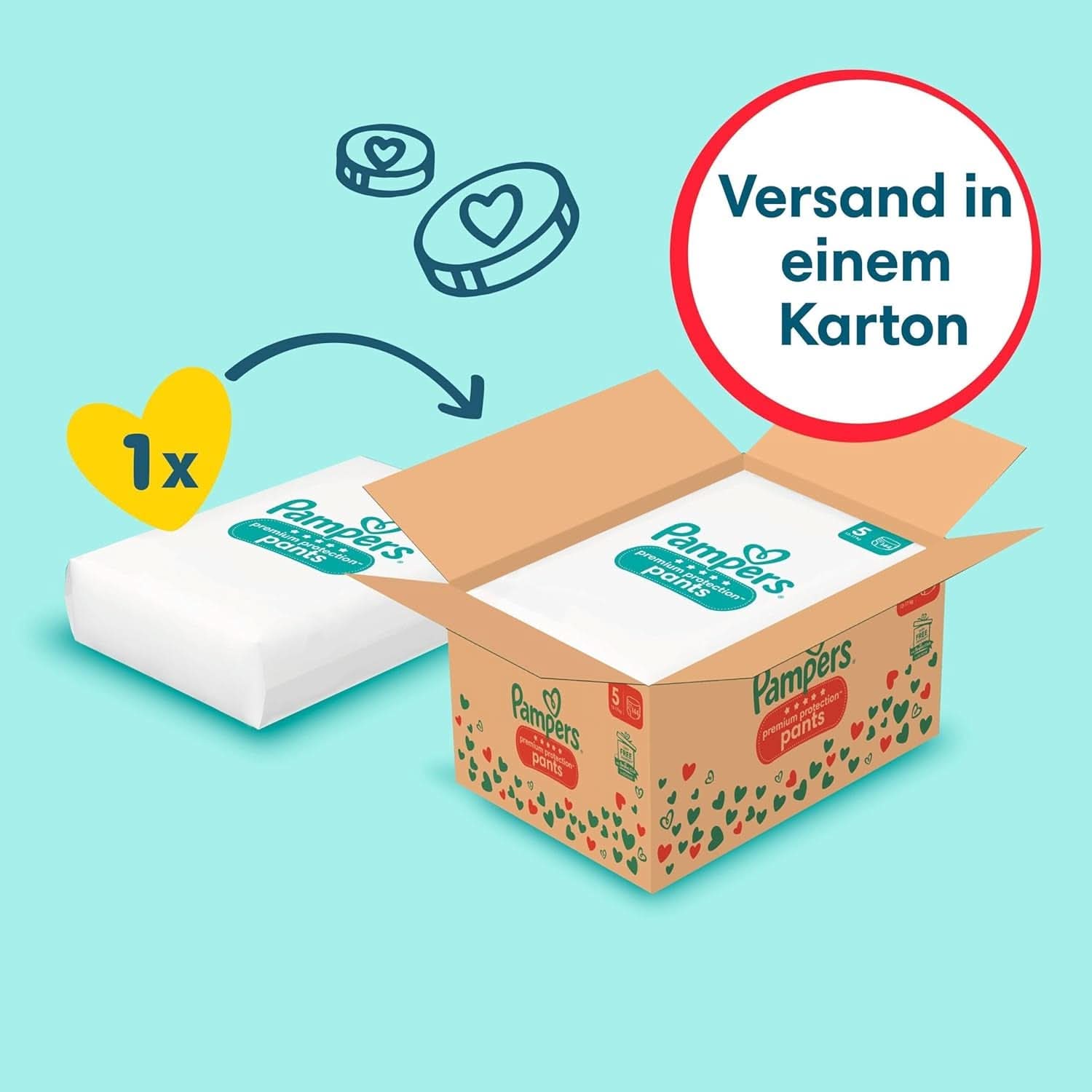 Couches Pampers Bébé Pantalon taille 5 (12-17Kg) Premium Protection, Junior avec poche Stop and Protect, 144 couches Panty Mère et Enfant Naty Shop