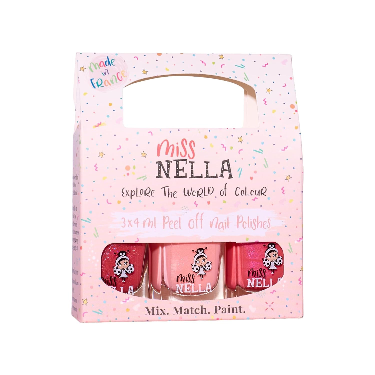 Miss Nella Magic Collection Lot de 4 vernis à ongles pailletés : rose, rouge, or et bleu, vernis à ongles amovible spécial enfants, non toxique, à base d'eau, sans odeur
