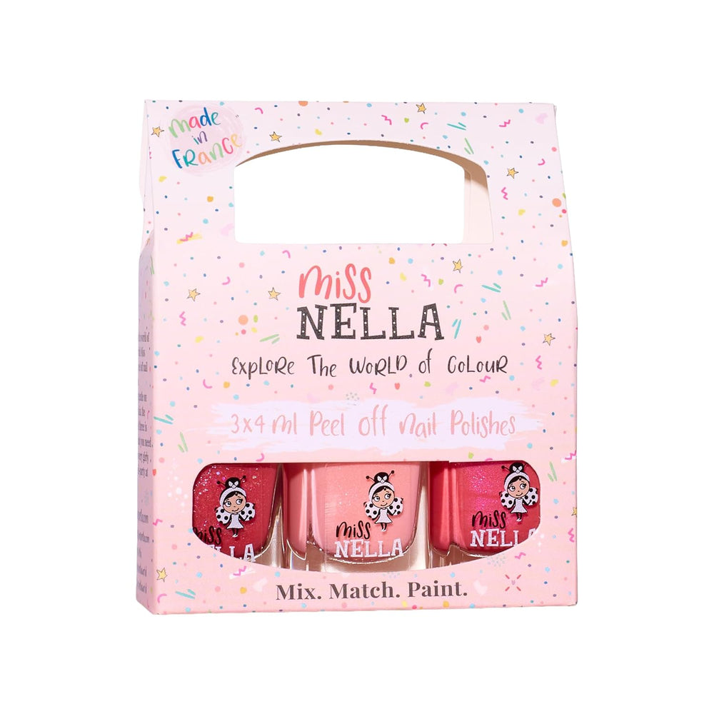 Miss Nella Magic Collection Lot de 4 vernis à ongles pailletés : rose, rouge, or et bleu, vernis à ongles amovible spécial enfants, non toxique, à base d'eau, sans odeur