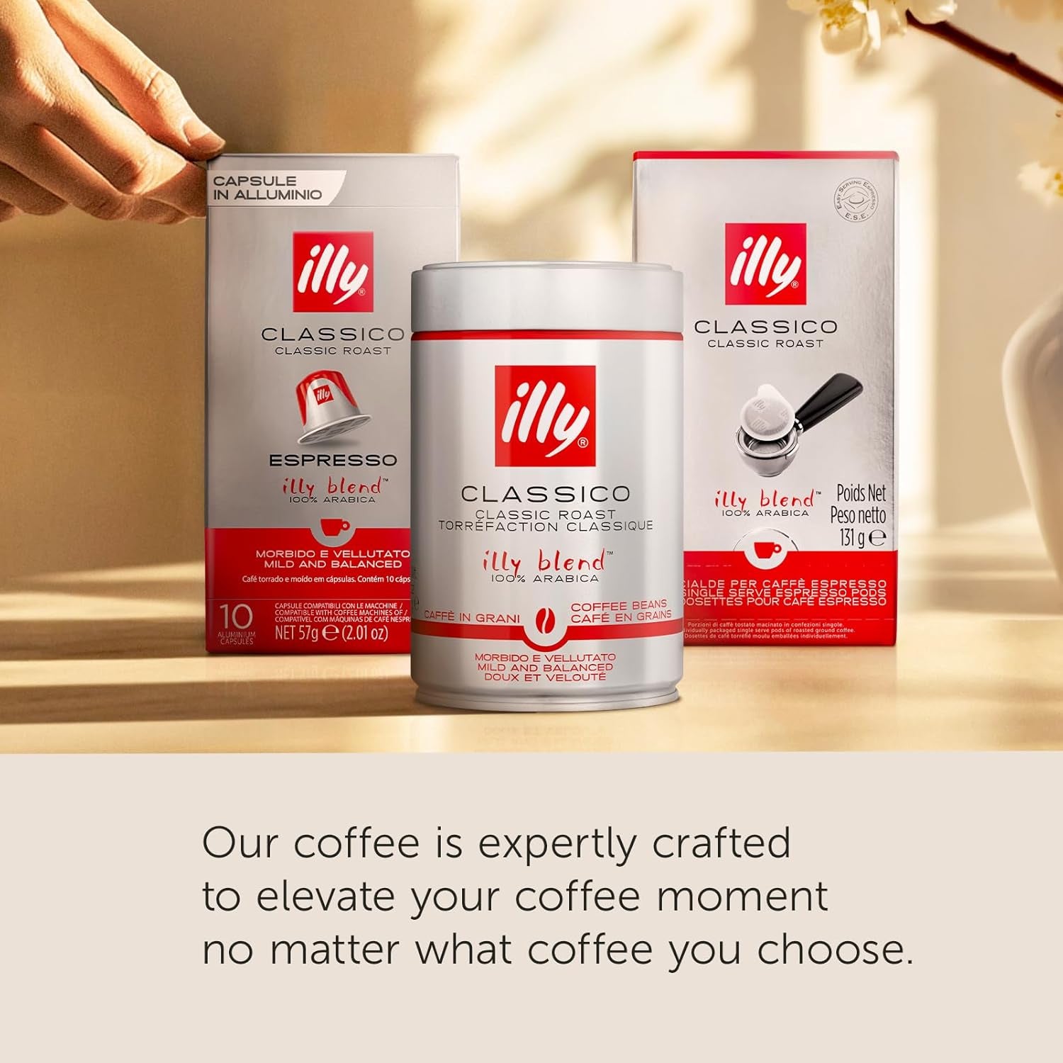 illy, Kaffee E.S.E. Pads Einzeldosis CLASSICO, 100% Arabica avec notes de fleurs d'oranger et de jasmin, sachets de sucre et de sucre, 1 paquet avec 18 capsules compostables