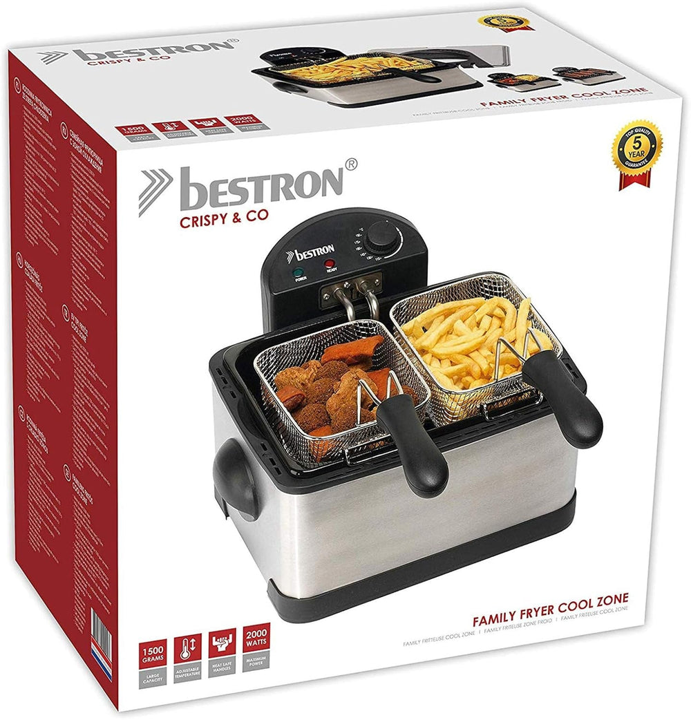 Friteuse à huile Bestron XL Avec 3 paniers à friture, Avec technologie de zone froide et réservoir d'huile amovible, 4 litres, 2000 W Électroménager Naty Shop