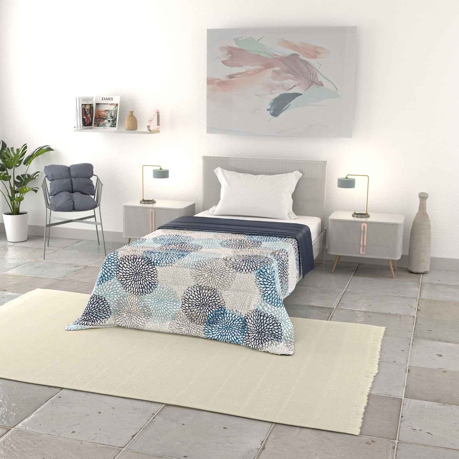 Couverture d'été basique, microfibre, rayures jeans, 200X240Cm Couettes et couettes Naty Shop Soffioni Blu 200X240Cm