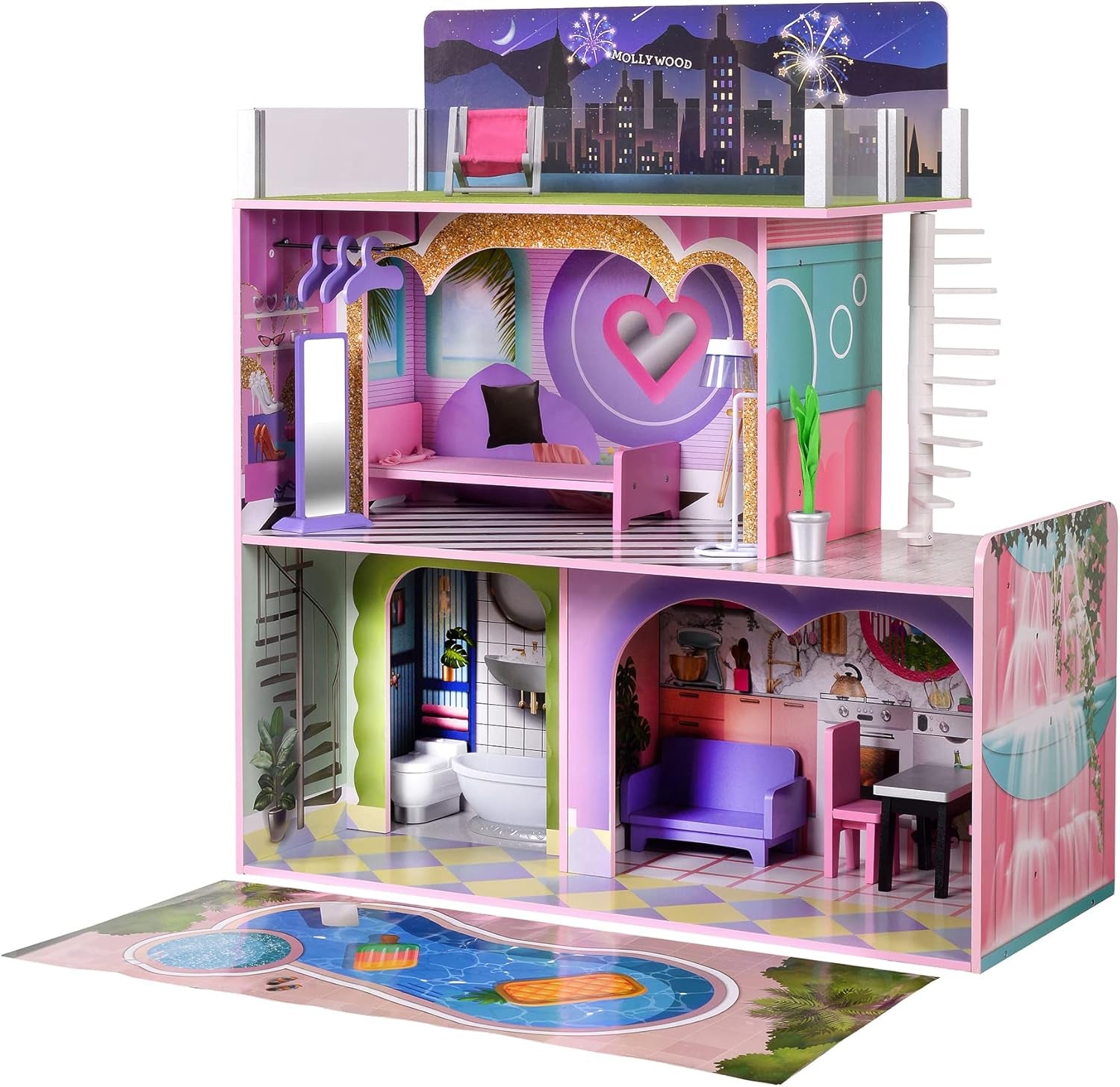 Olivia's Little World Big Dreamland Sunset Maison de poupée interactive en bois pour enfants contemporaine 3 étages avec 16 accessoires de meubles de poupée Multi TD-13616A Maisons de poupées Naty Shop Titre par défaut