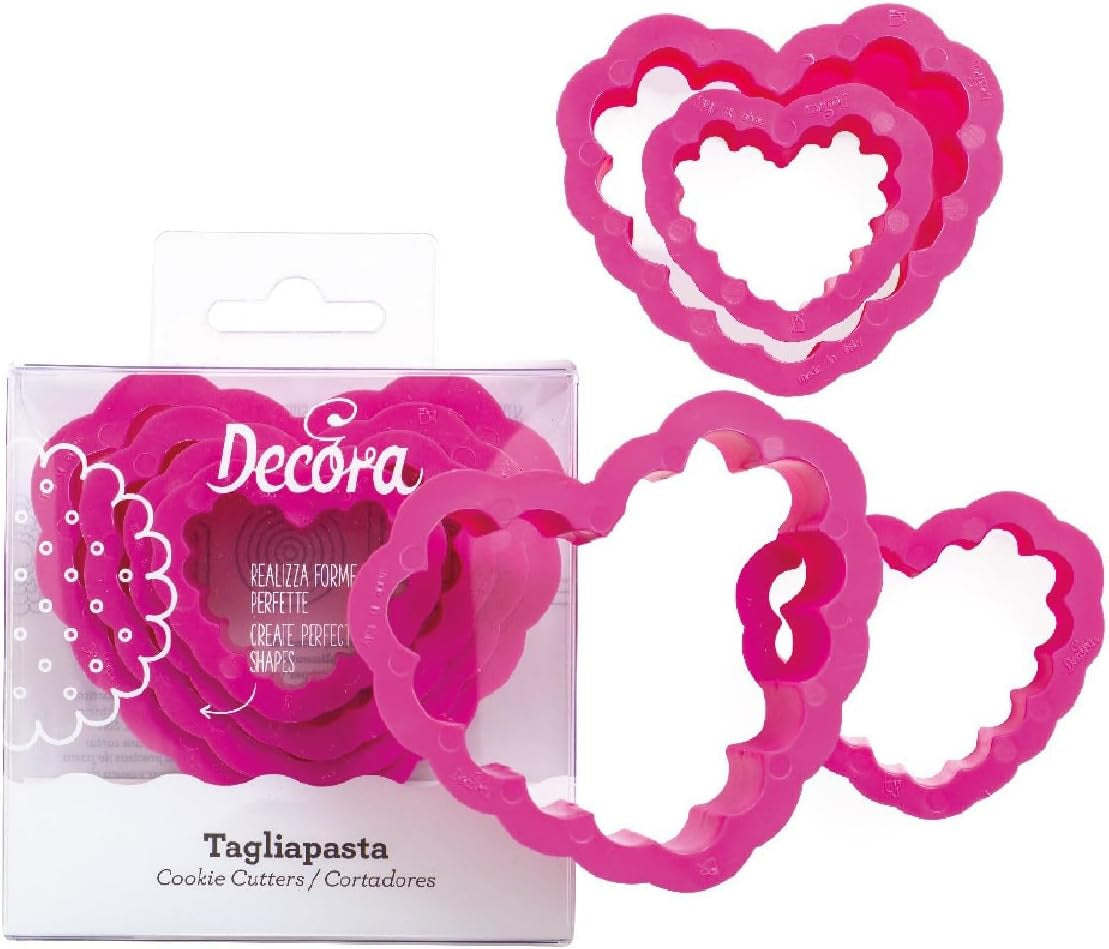 0255306 Ensemble d'emporte-pièces en forme de cœur, ondulés, 4 pièces, tailles 4-5,5-7-8, hauteur 2,2 cm