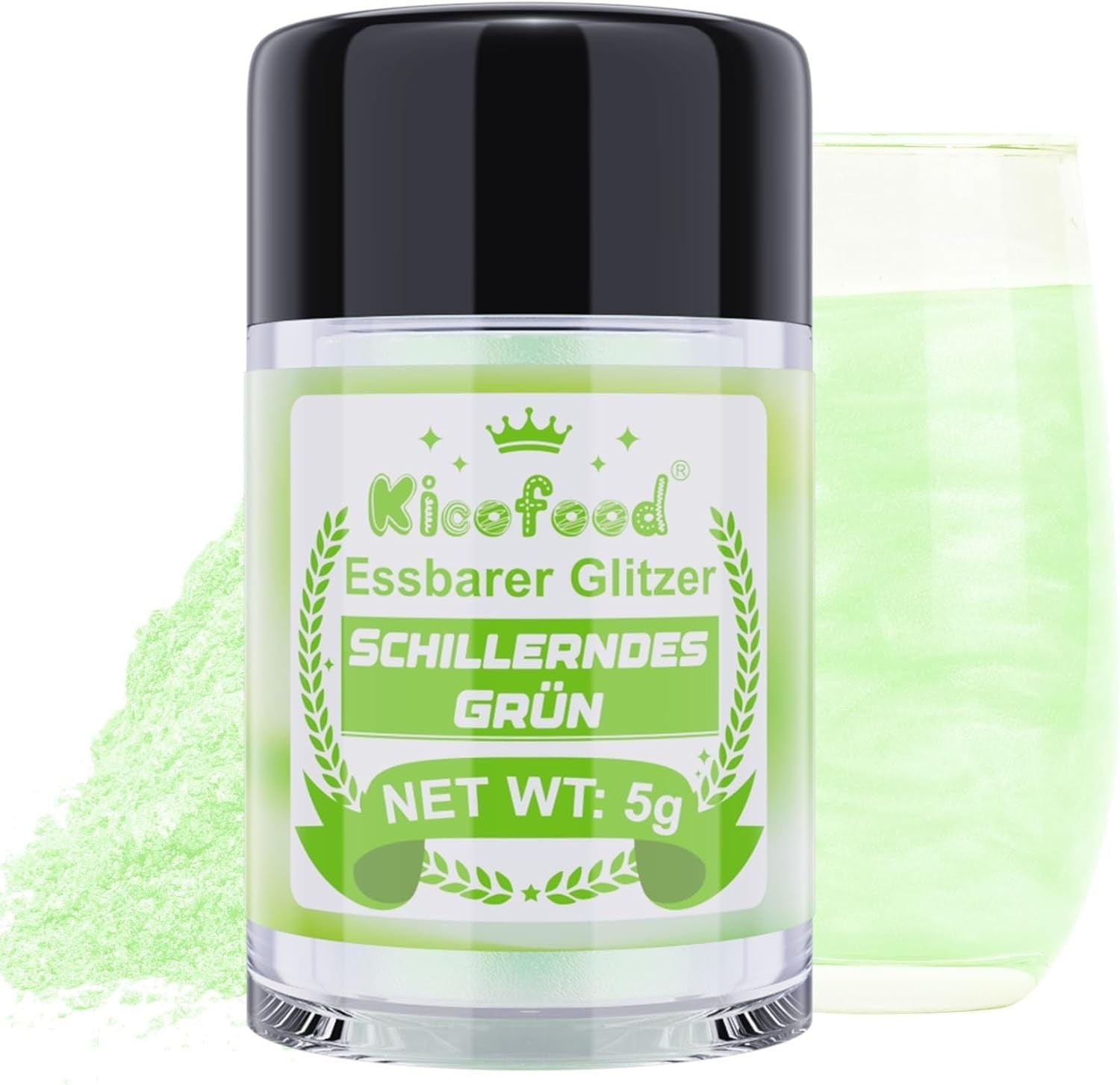 Kicofood, paillettes comestibles, 5 grammes, différentes couleurs Glitter Naty Shop Vert irisé
