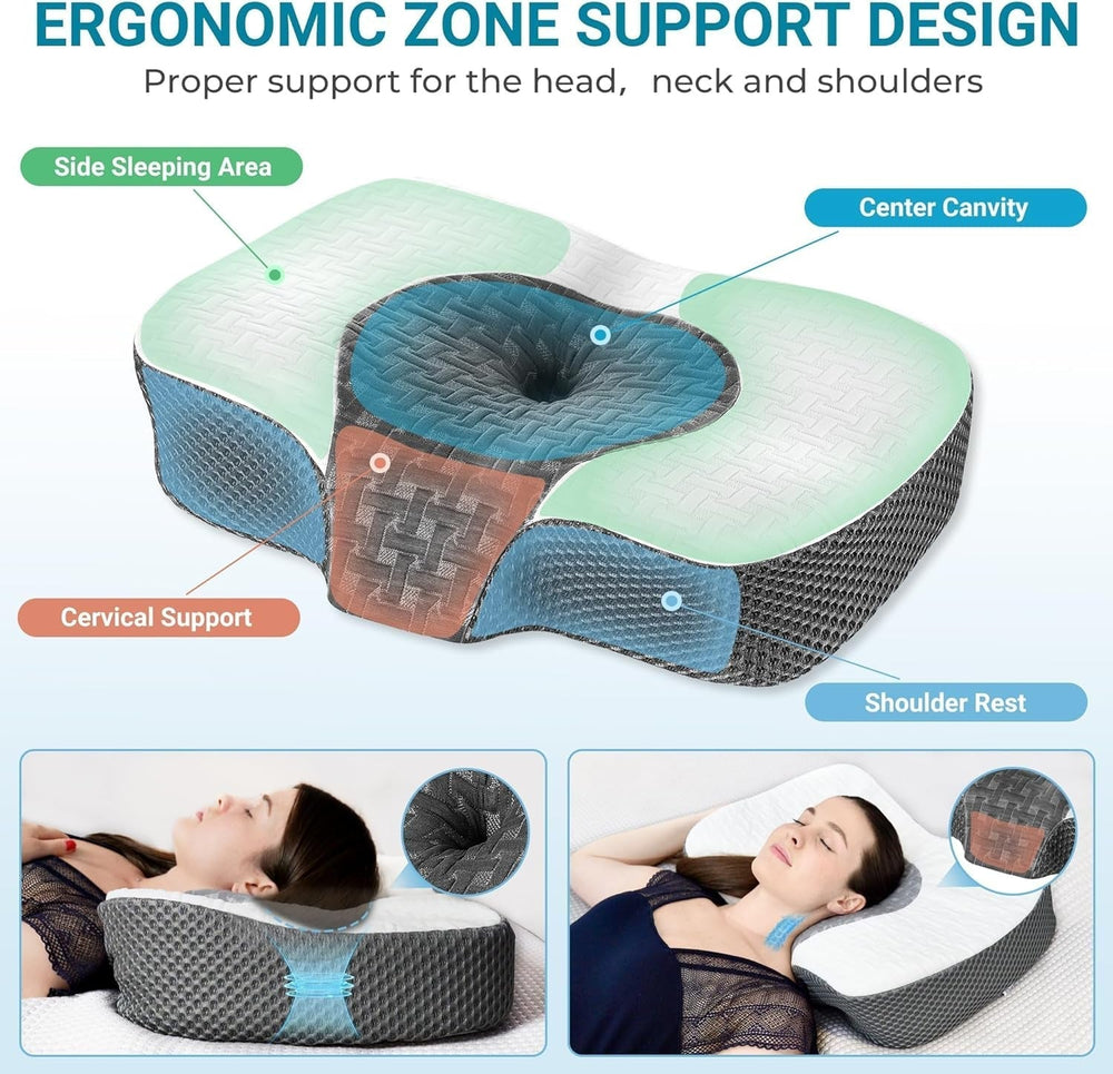 Elviros Oreiller orthopédique en mousse à mémoire de forme Oreiller pour douleurs cervicales Oreiller de couchage Oreiller cervical ergonomique Oreiller de soutien du cou Oreiller anti-ronflement pour dormeurs latéraux Dormeurs sur le ventre Oreillers orthopédiques cervicaux blancs Naty Shop