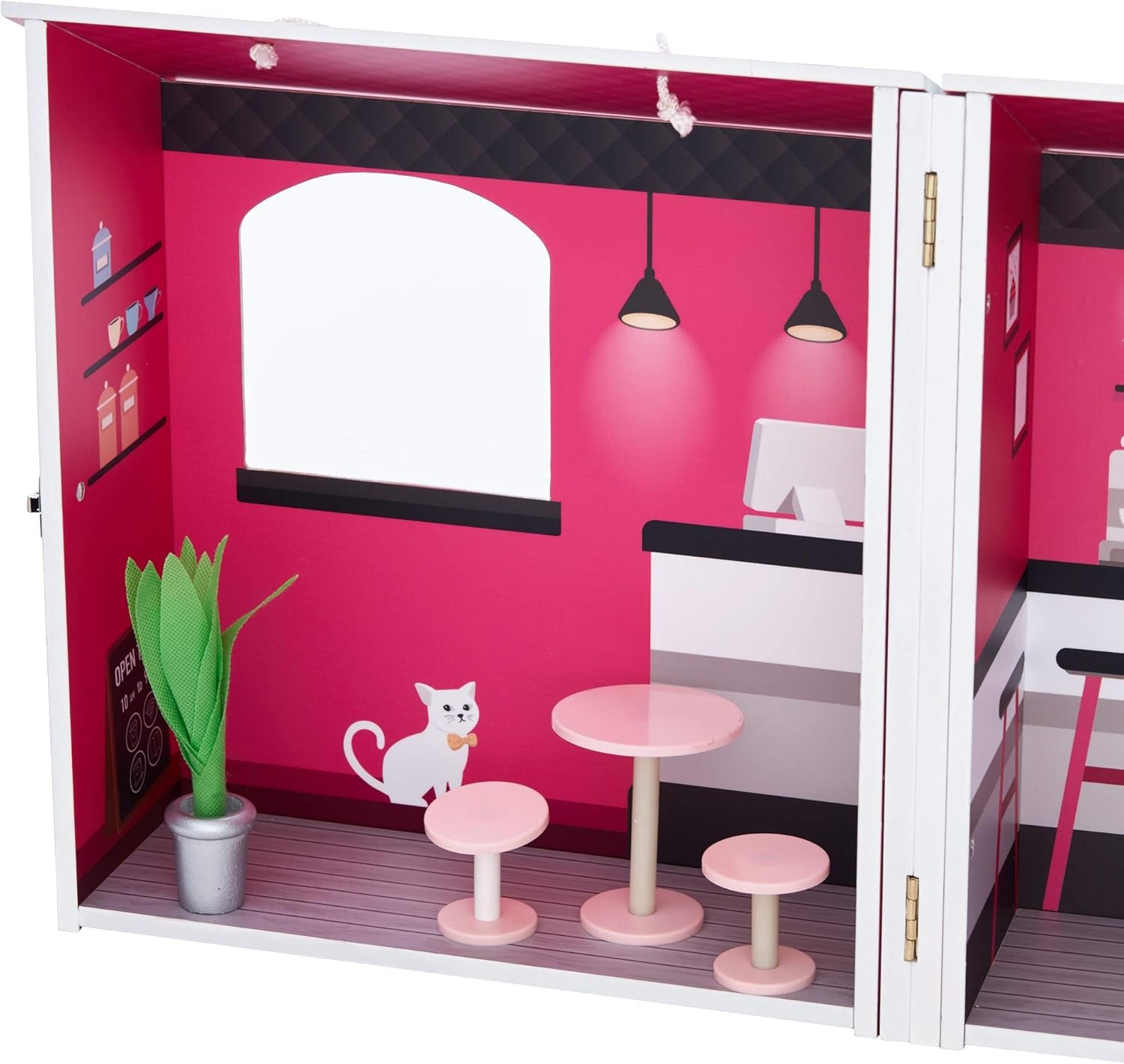 Teamson Kids - Maison de Poupée Dreamland City Café 30cm - Rose/Blanc/Noir