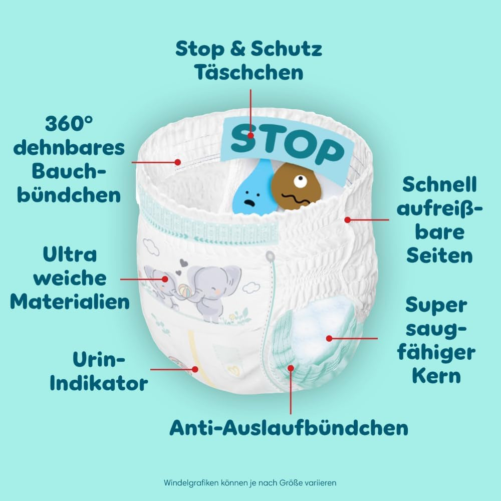 Pampers Premium Protection Pants taille 5, 144 couches, 11 kg - 17 kg, avec réglage à 360° et poignets anti-fuites souples pour un confort et une protection optimaux