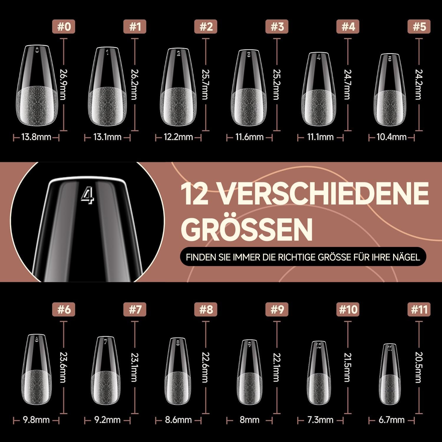 Ballerine Gel Ongles Conseils 216 pièces 12 Tailles Doux Gel Ongles Couverture Complète Ongles Extension Ensemble Semi Mat BRICOLAGE Home Art