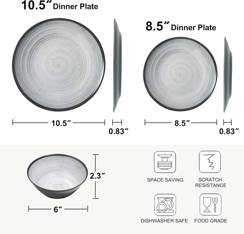 Ensemble de couverts en mélamine, 24 pièces, assiettes de camping pour 4 personnes, couverts d'extérieur et d'intérieur