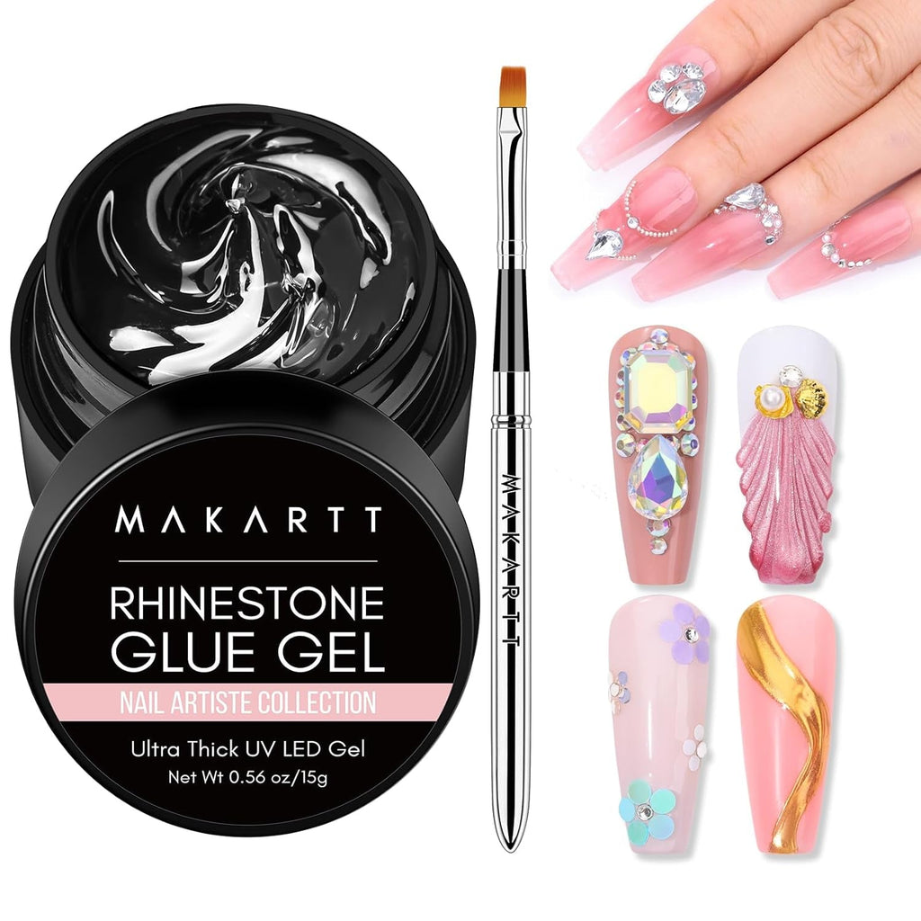Makartt Rhinestone Glue Gel 3D Gel Nail Art Super Strassstein Kleber Für Nägel, Um Verschiedene Strasssteine Anzukleben and 3D Designs and Nail Charms, Perfekt Für Uv/Led-Lampe Geeignet, 30G