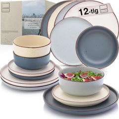 SÄNGER Bombay Clair de Lune | Service de table en céramique 12 pièces pour 4 personnes, 4 assiettes plates, 4 assiettes à dessert, 4 bols, couleurs assorties | LA COLLECTION VALEUR