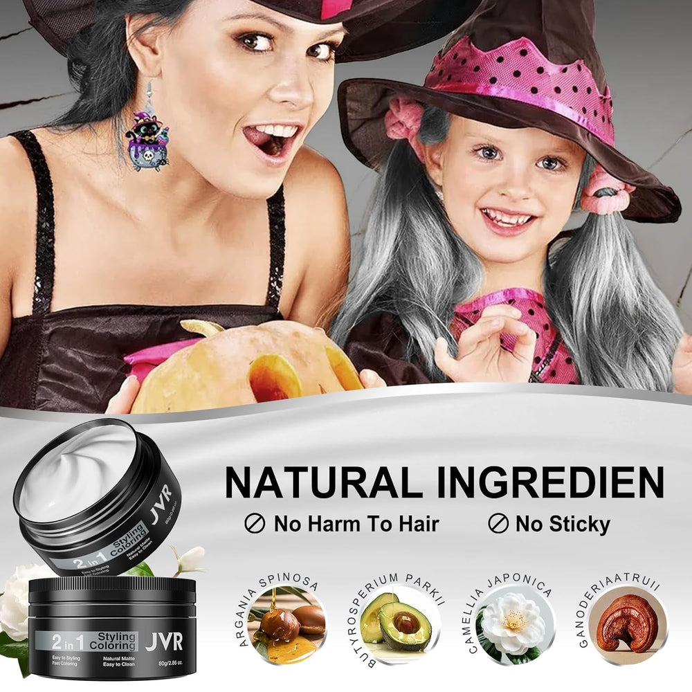 JVR Cire capillaire temporaire 80 g de cire lavable pour enfants, femmes et hommes, coiffure naturelle mate pour fête, cosplay, Halloween, Noël, mascarade, bricolage (gris 80 g) Naty Shop Coloration capillaire