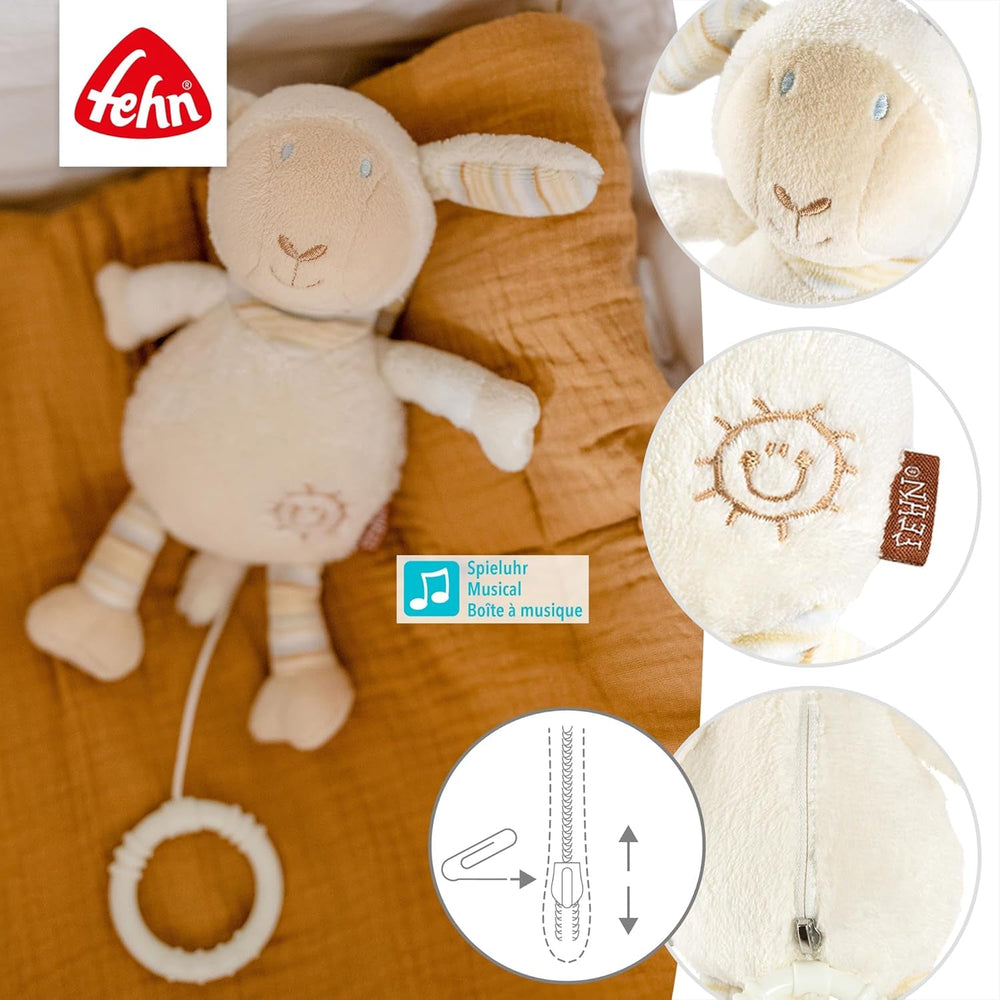 Fehn boîte à musique bébé somnifère mouton - peluche avec accessoire - chanson somnifère "Brahms berceuse" - jouet pour enfants pour le voyage et la maison - jouets musicaux pour bébés et enfants Bebe Naty Shop Toys