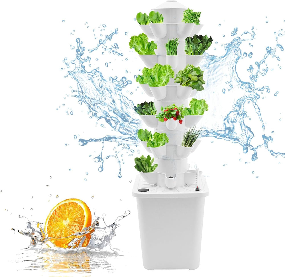 Tour hydroponique de 30 capsules, système de culture hydroponique de jardin, kit de culture hydroponique verticale à 6 niveaux, tour aéroponique avec pompe d'hydratation, adaptateur et lit de semence (gris)