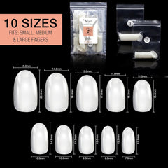 Vixi 600 Extensions d'ongles ovales courtes avec lime de préparation, 10 tailles - Couverture complète, Opaque. Pour professionnels et usage domestique.
