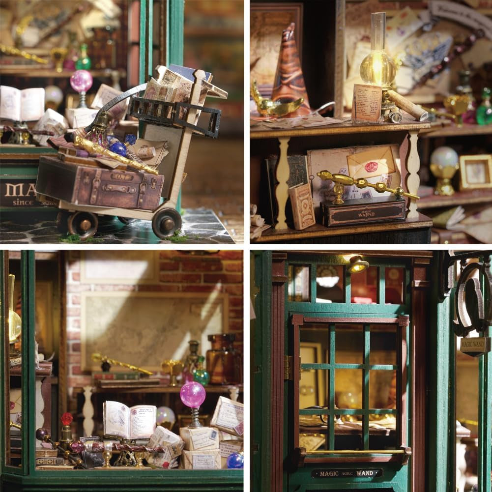 Magic Shop Maison de poupée avec housse anti-poussière, kit de meubles miniatures à monter soi-même, échelle 1:24, cadeau créatif pour enfants et adolescents, cadeau d'anniversaire