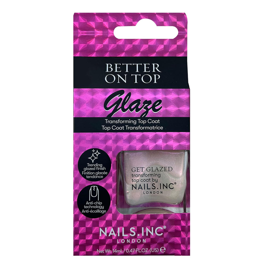 Nails Inc Better On Top, Get Glazed, Brillant, Vernis à ongles, Ne se dédouble pas, Longue durée, Séchage rapide, Séchage à l'air libre, Manucure et pédicure professionnelles, Ongles des doigts et des orteils, Vernis à ongles végétalien, 14 ml