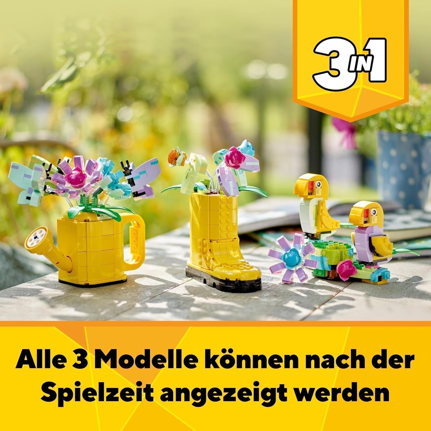 LEGO Creator Ensemble d'arroseurs de fleurs 3 en 1, décoration de chambre d'enfant, construisez un arroseur avec un bouquet de fleurs, des bottes en caoutchouc ou 2 oiseaux jouets, cadeau créatif pour filles et garçons de 8 ans 31149 Ensembles de construction Besuche den LEGO-Store