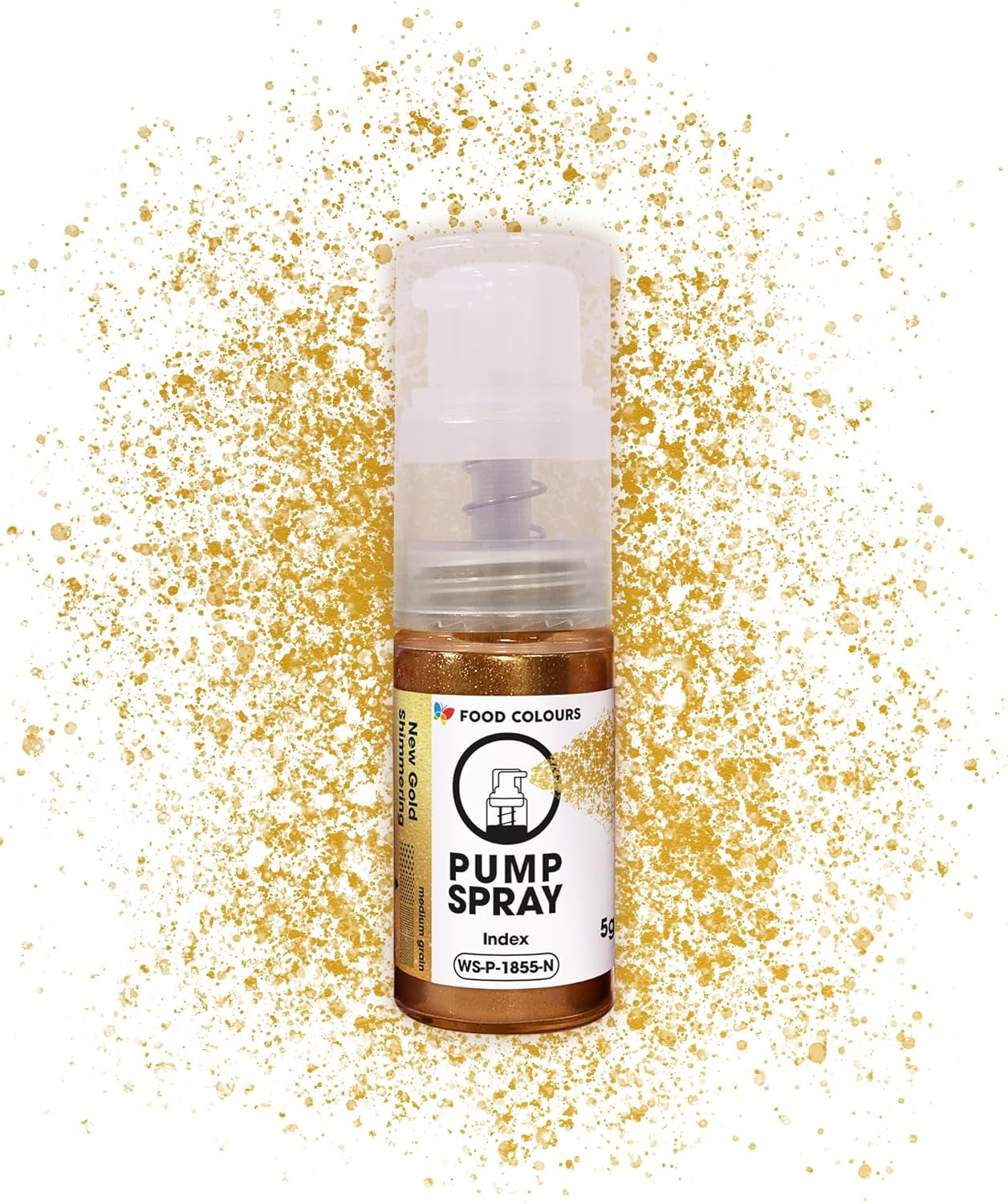 Spray alimentar cu sclipici comestibil NOUĂ pompă SILVER SHIMMERING 5G cu pudră metalică pentru decorarea rapidă și eficientă a prăjiturilor, cremelor, jeleurilor, pralinelor, decorațiunilor din ciocolată și zahăr
