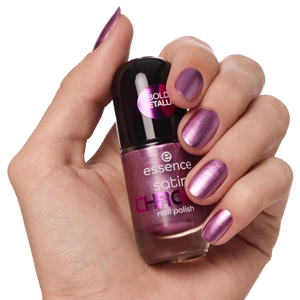 Oja Essence Satin CHROME, nr. 02, roz, acoperire completă, rezultate expres, pigmentată intens, metalică, vegană, fără particule de microplastic, fără parfum, fără parabeni, 1 pachet (8ml)
