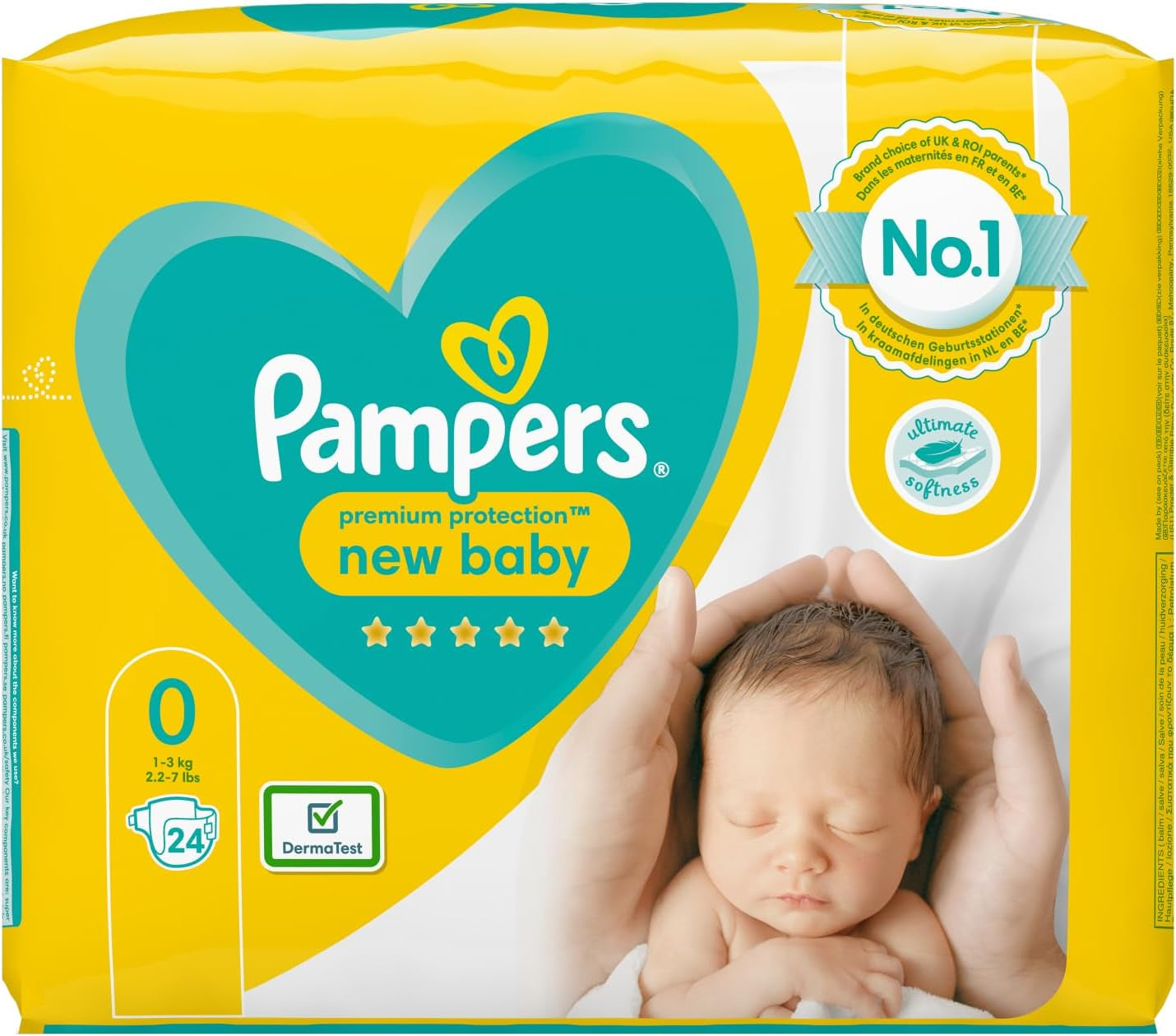 Couches Pampers pour bébés taille 0 (1,5-2,5 kg) protection premium, 24 pièces, confort et protection Pampers Softest