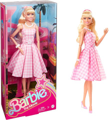 Poupée Barbie la poupée du film en robe rose et blanche et collier marguerite Margot Robbie jouet de collection pour 3 ans HPJ96