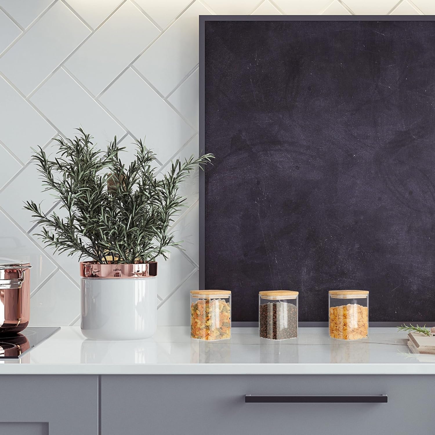 Pots de conservation Relaxdays avec couvercles en bambou lot de 3 bocaux carrés en verre 900 ml étanches boîtes de conservation alimentaires transparentes/naturelles Naty Shop