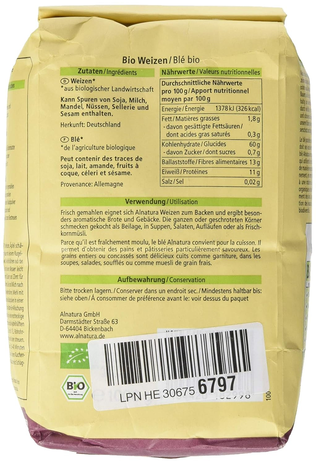 Grains de blé biologique, 1 kg