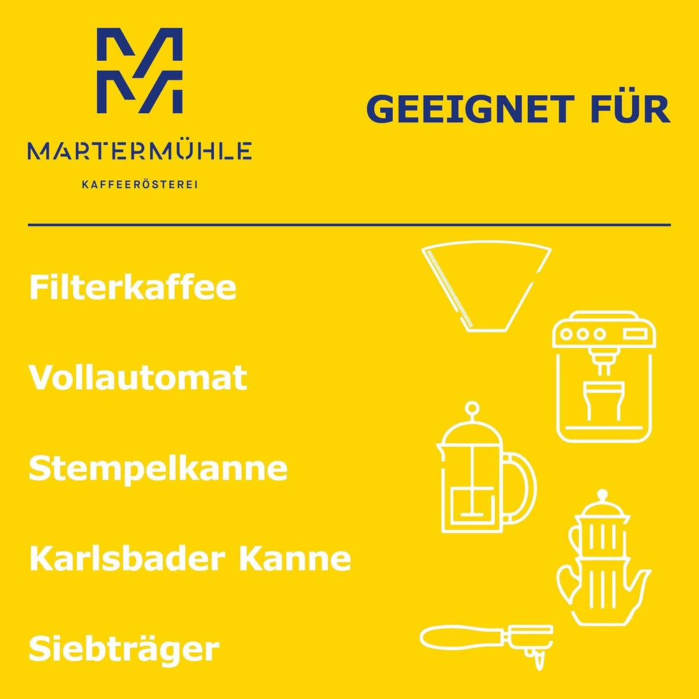 Martermühle Santos Kaffeebohnen 1kg mild I Arabica I Aromen: Mandel, Süssliche Milde I Ganze Kaffee-Bohnen schonend geröstet, säurearm