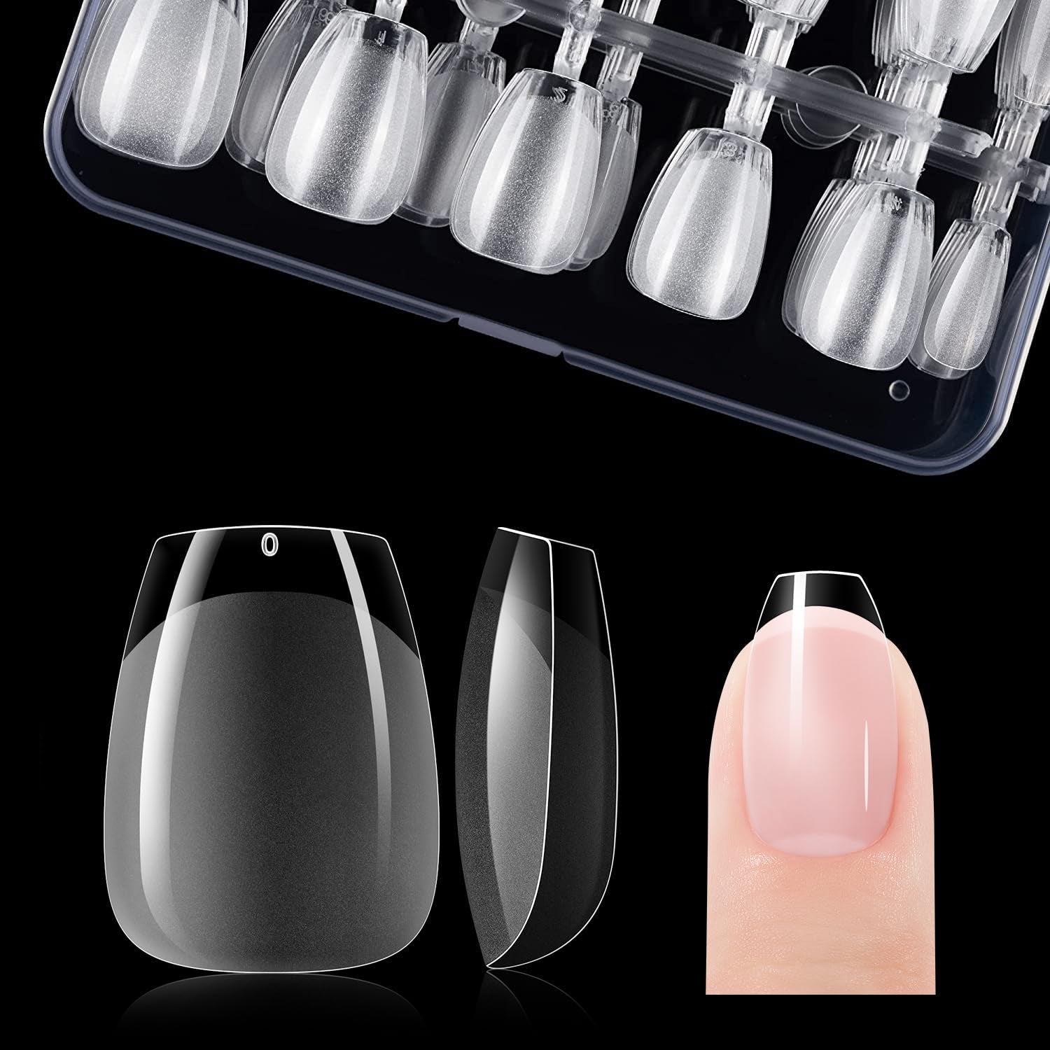 Gelike EC Lot de 120 faux ongles carrés extra courts en résine PMMA pré-polie pour femme, salon, 12 tailles
